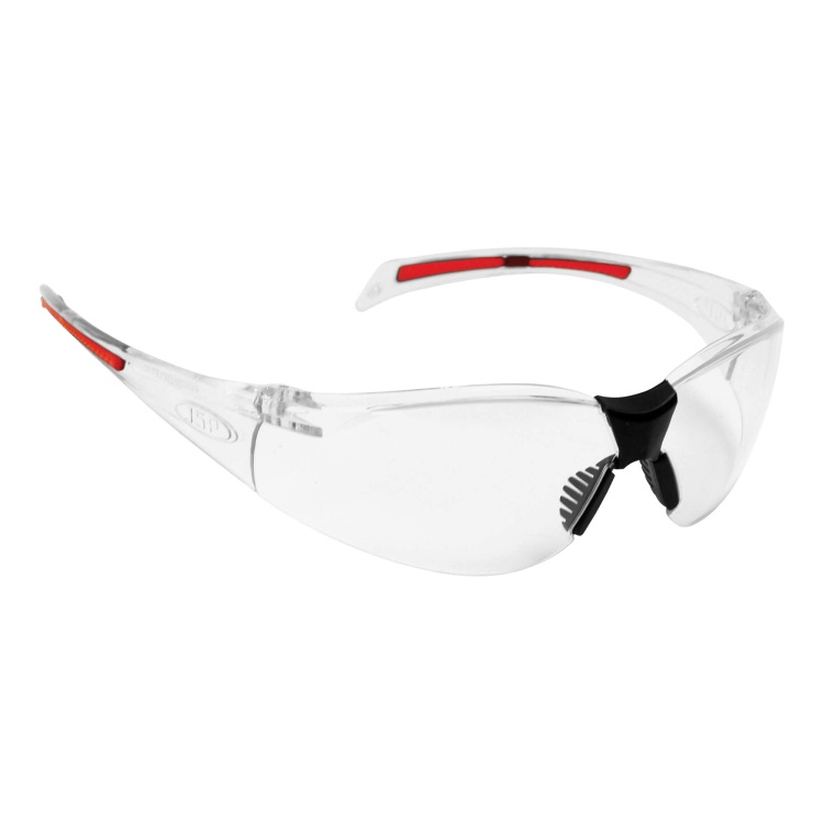 Stealth 8000 Safety Specs - Clear Anti-scratch Lenses - Clear / Red Frames